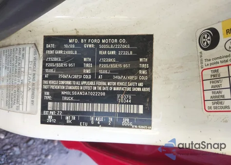 2010 Ford Transit Connect Xl z USA, uszkodzony, nr VIN NM0LS6AN3AT022298